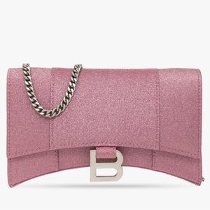 Balenciaga Pink Clutch with Silver Chain